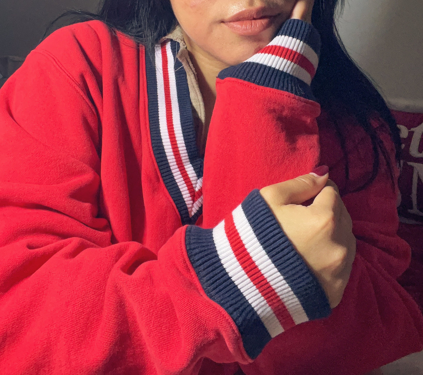 Vintage acogedor campeón suéter rojo