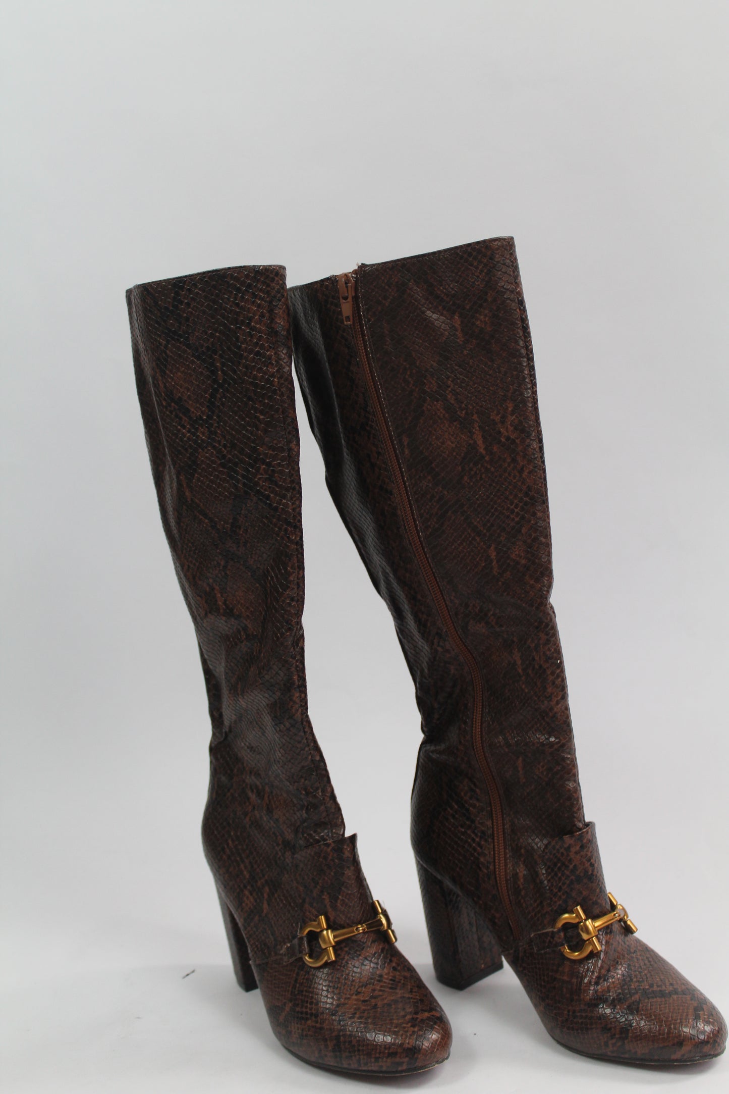 Women's Brown Pleather Snake Boots Size 6.5