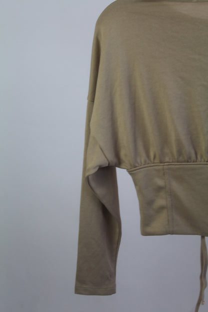 Zara W&B Collection Cropped Long Sleeve Tan Blouse Size Small