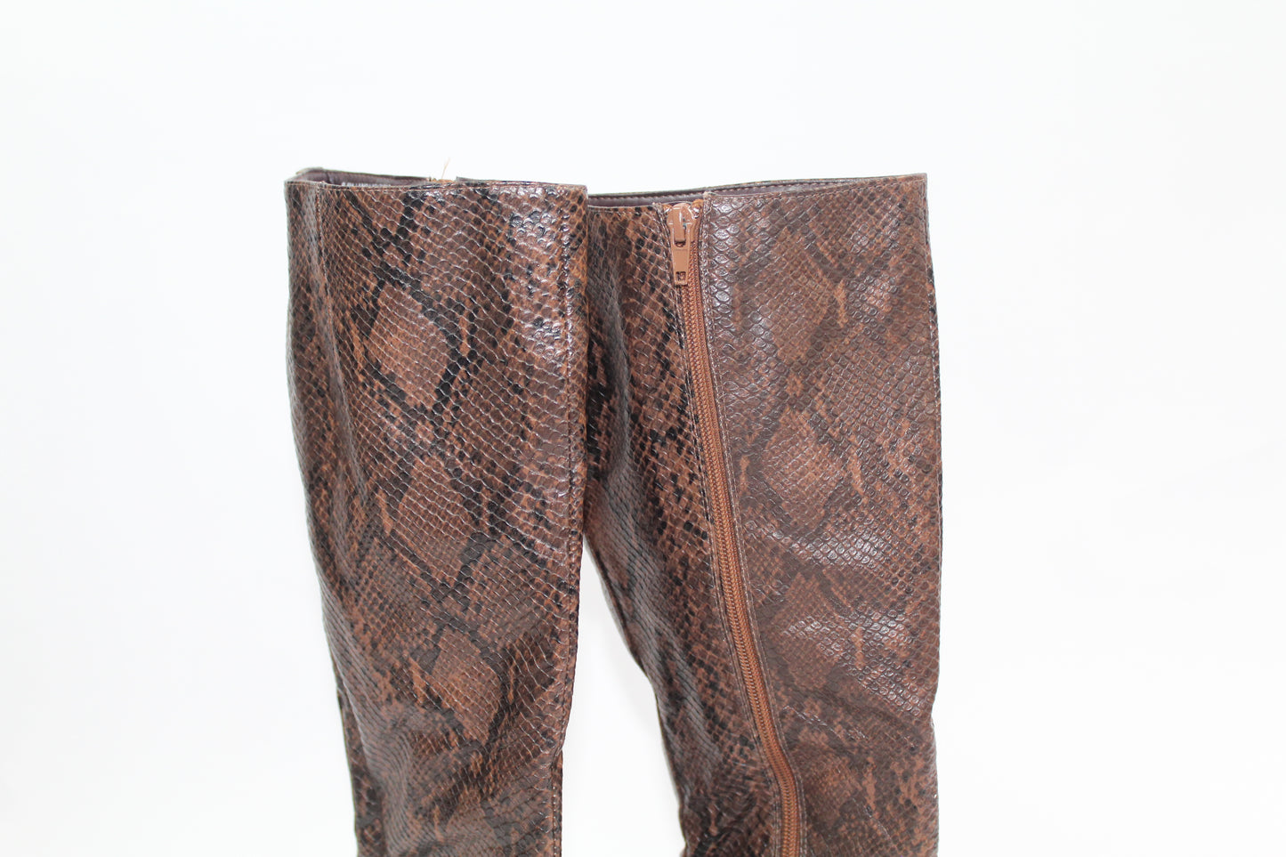 Women's Brown Pleather Snake Boots Size 6.5