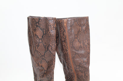 Women's Brown Pleather Snake Boots Size 6.5