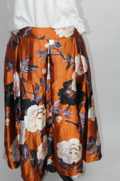 Women’s “Truly 4 You” Orange Floral Print Boho Skirt – Size Medium