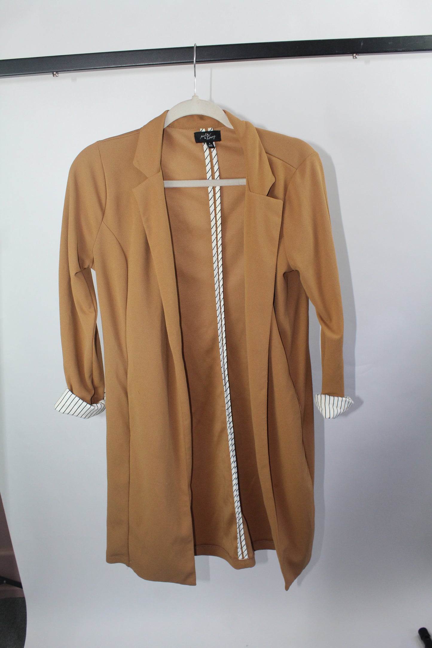 Women's Tan Long Blazer Cardigan Size Small