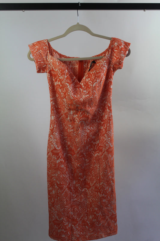 Orange Floral Missguided Women's Midi Dress Size Small