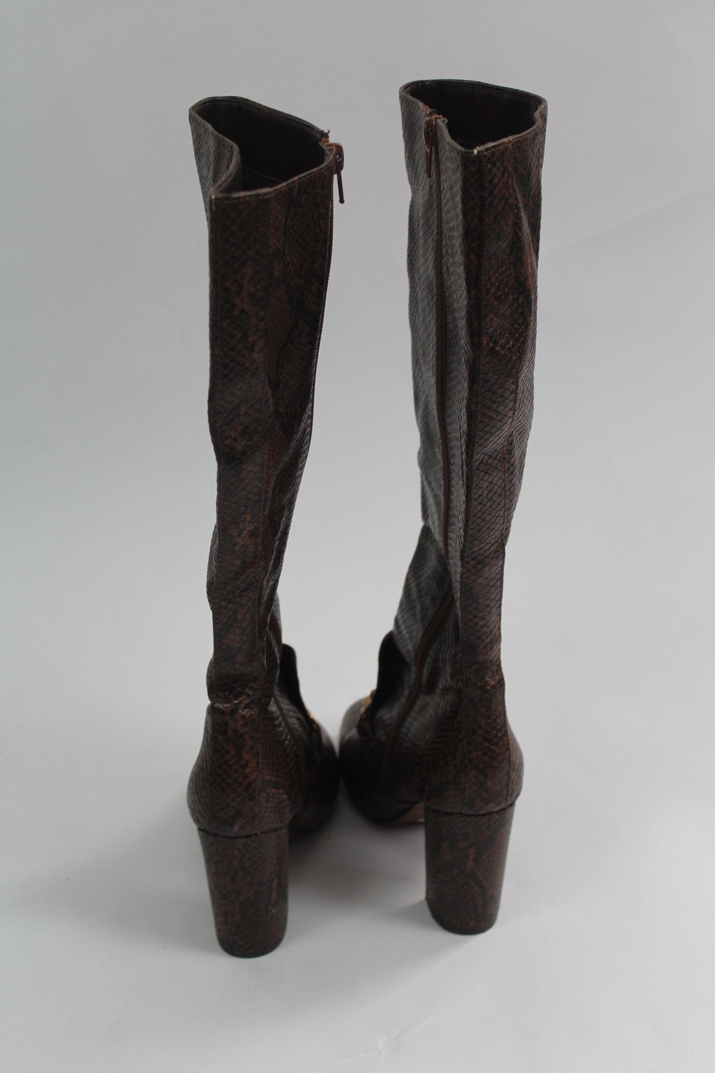 Women's Brown Pleather Snake Boots Size 6.5