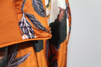 Women's Midi Orange Floral Skirt Size M