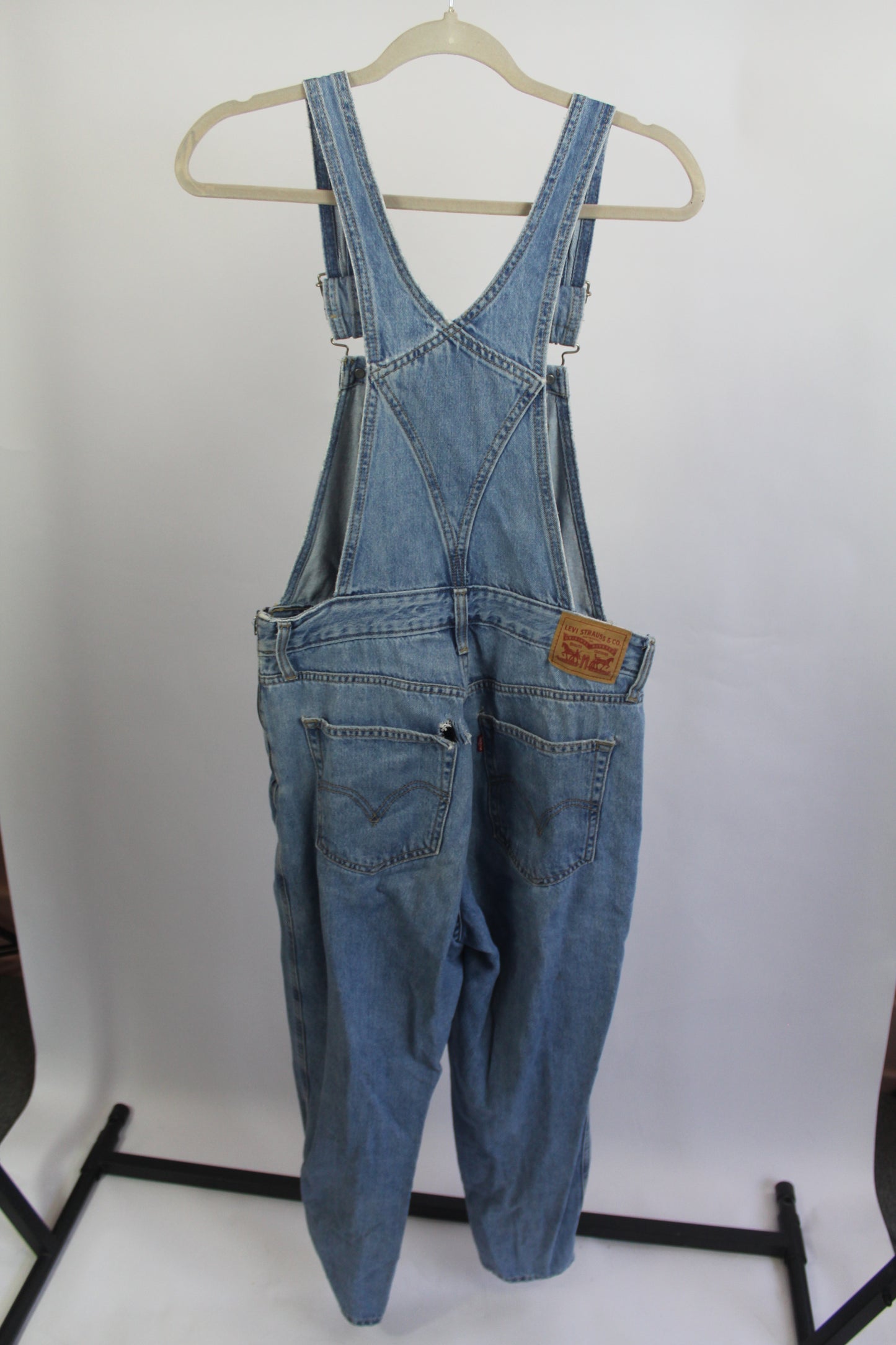 Women's Levi Denim Overalls Partially Distressed Size Medium