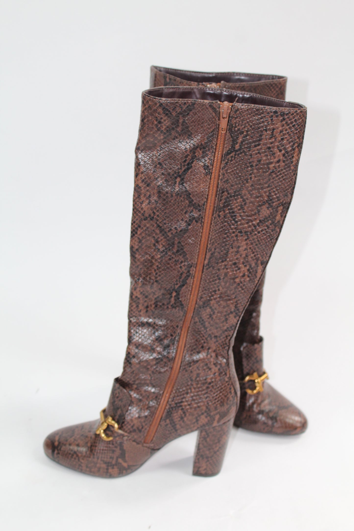 Women's Brown Pleather Snake Boots Size 6.5