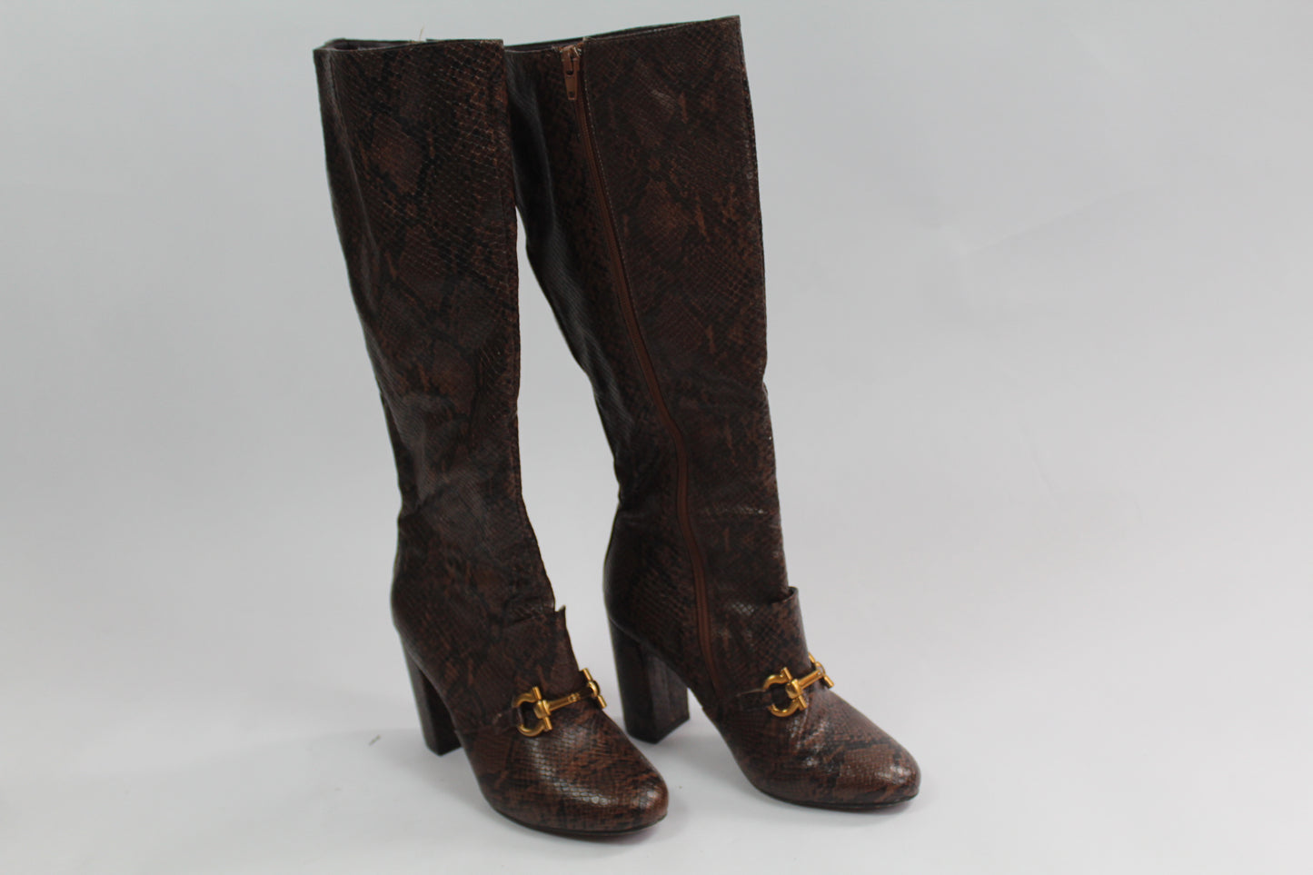 Women's Brown Pleather Snake Boots Size 6.5