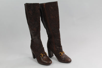 Women's Brown Pleather Snake Boots Size 6.5
