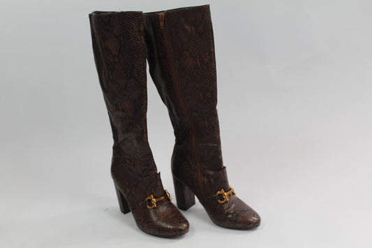 Women's Brown Pleather Snake Boots Size 6.5
