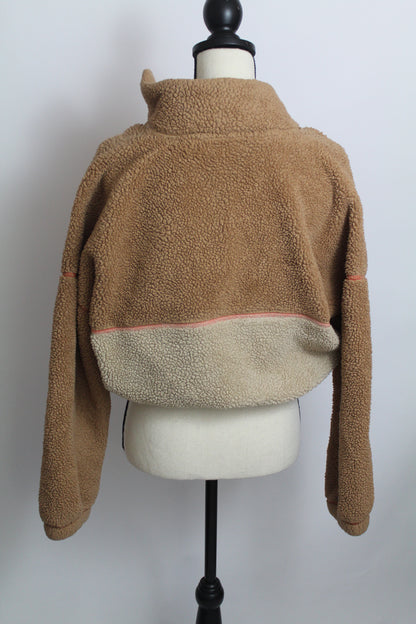 Women’s Tan & Cream Colorblock Sherpa Quarter-Zip Pullover – Size Small