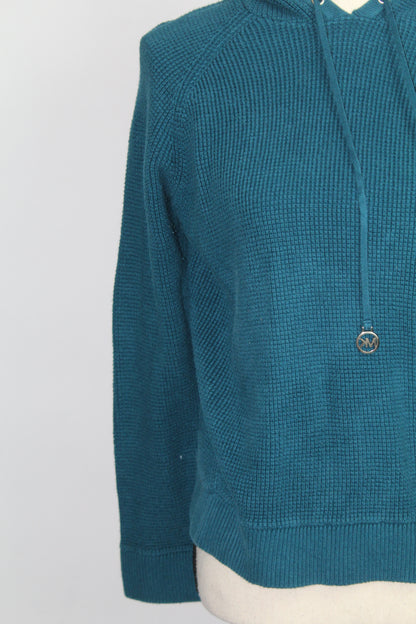 Women’s Michael Kors Teal Ribbed Knit Hoodie – Size Large