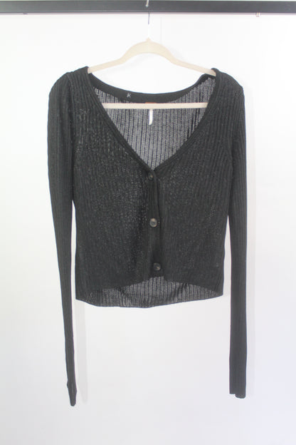 Free People Black Cropped Cardigan Size Large