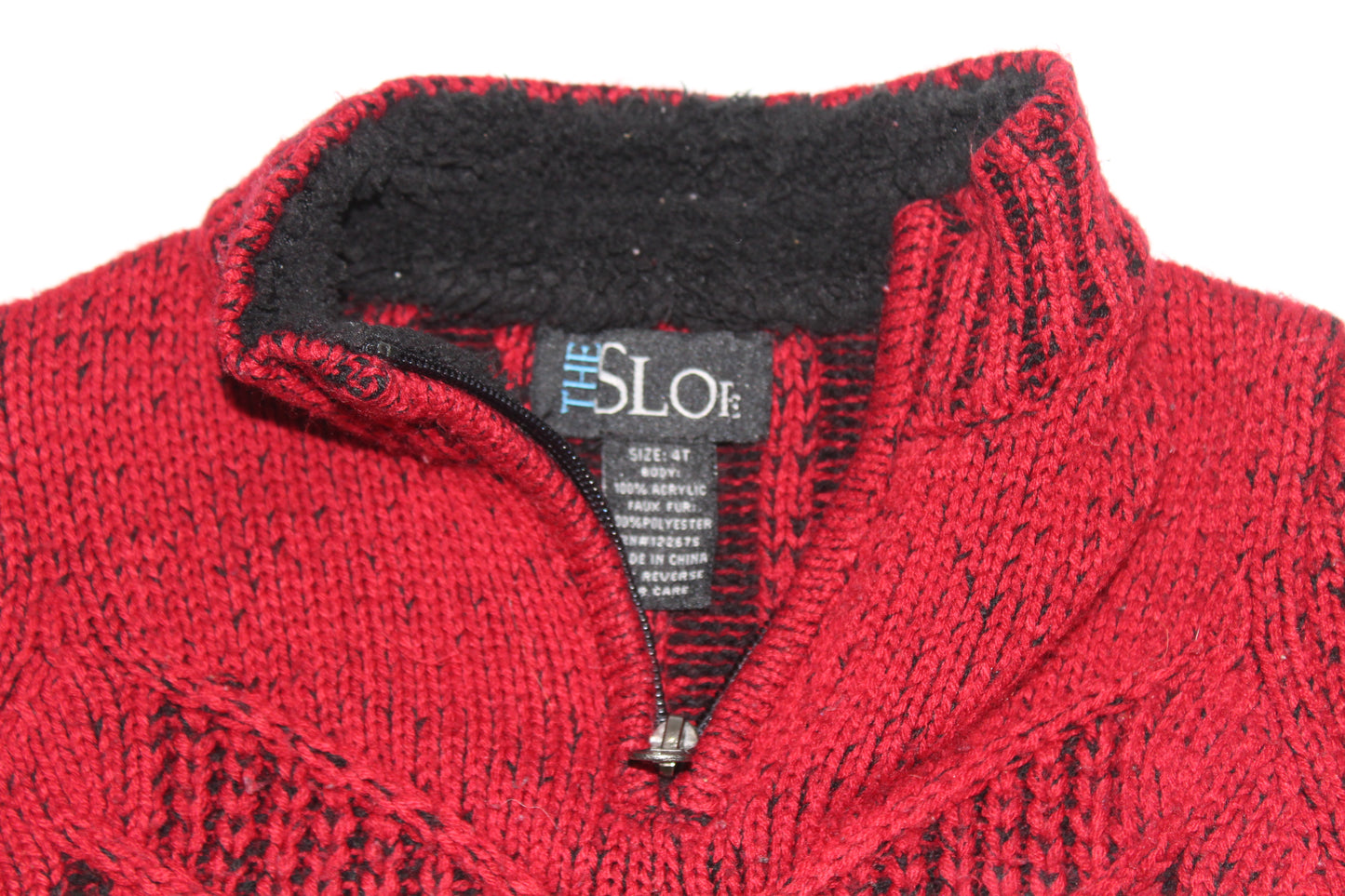 Boys’ Red & Black Knit Quarter-Zip Sweater by The Slop – Size 4T