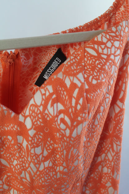 Orange Floral Missguided Women's Midi Dress Size Small