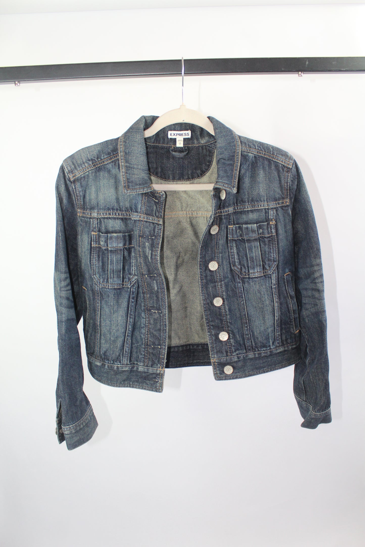 Women's Express Blue Cropped Denim Jacket Size Small