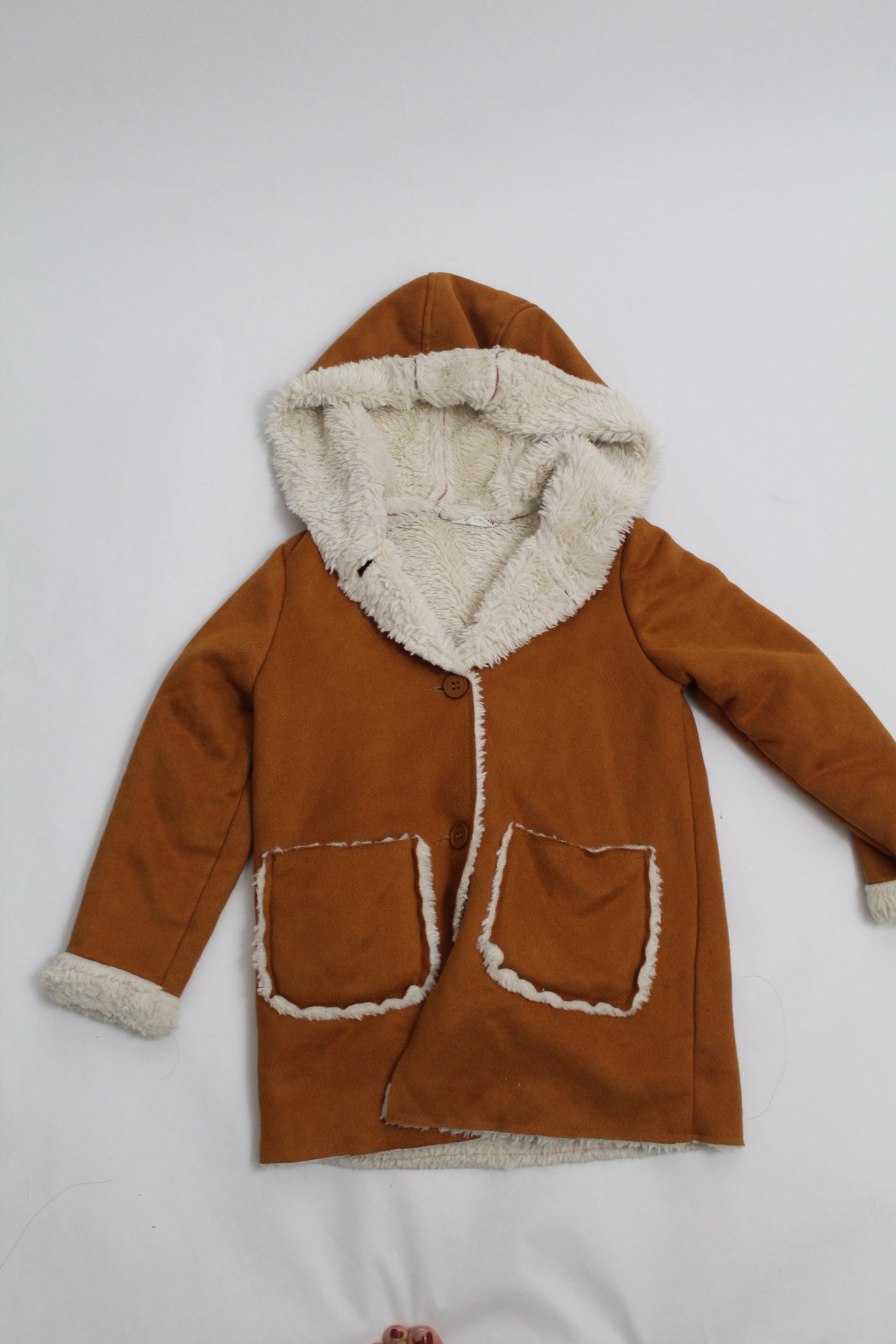 Girls SHEIN White Faux Fur Zip Jacket – Size 1X