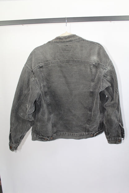Women's Vintage Levi's Dark Grey Distressed Denim Jacket Size Medium