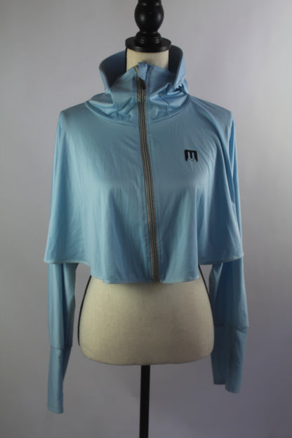 Korean Blue Cropped Sweater with Hoodie/Visor