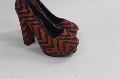 Women's Orange Zebra Block Heels Size 5.5