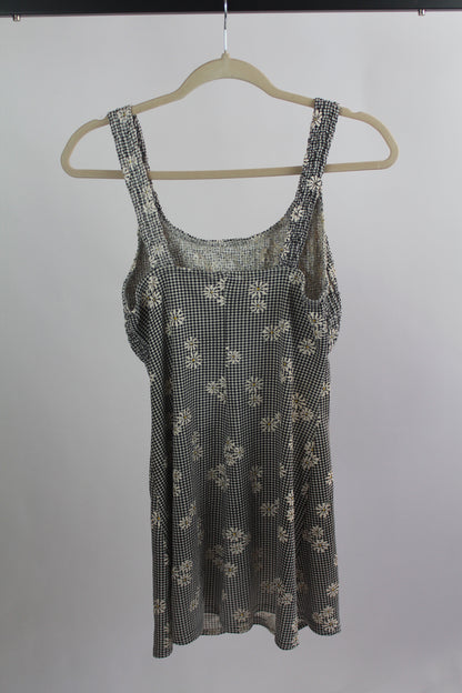 Women's Black/White Plaid Floral Mini Dress Size XS