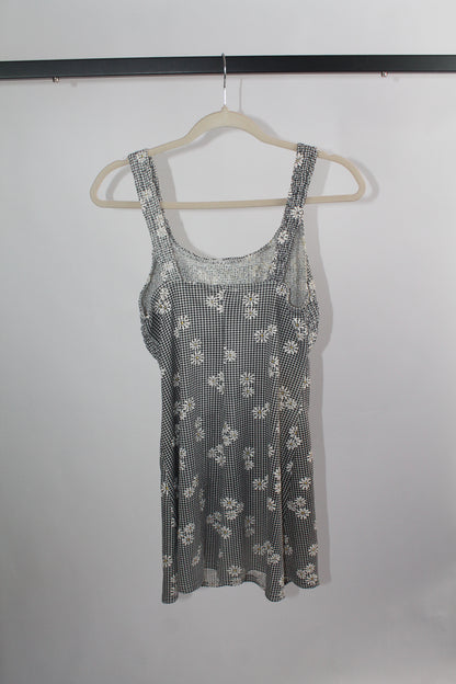 Women's Black/White Plaid Floral Mini Dress Size XS