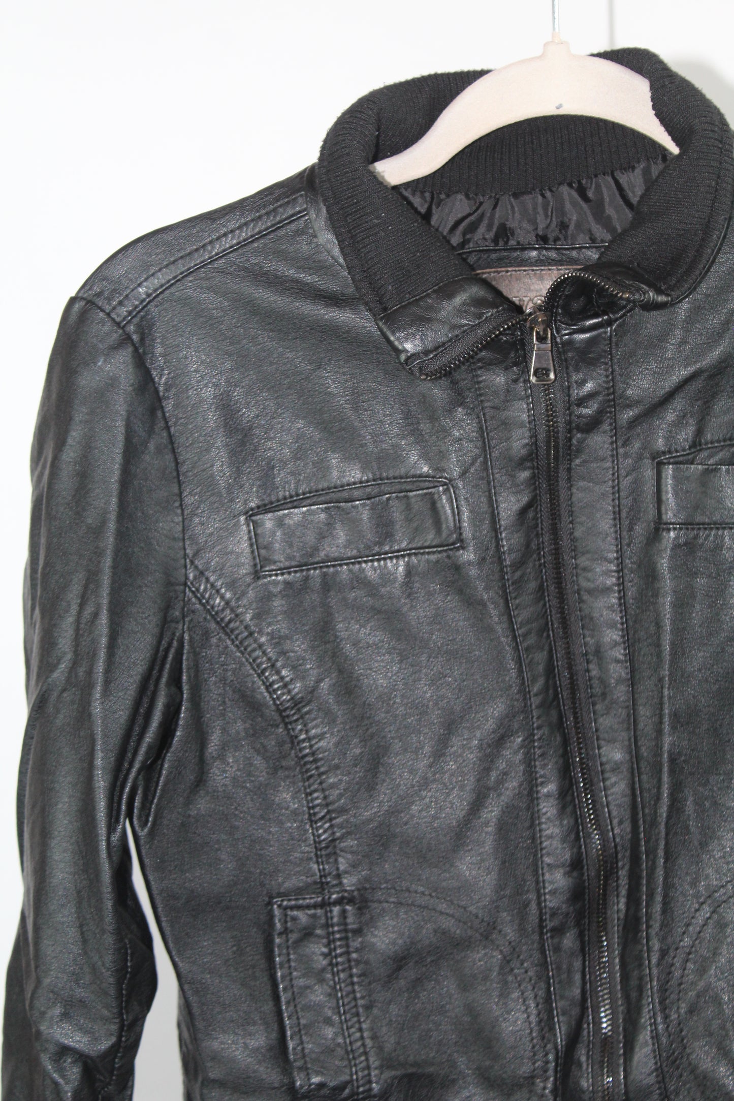 Cavalini Black Leather Jacket Cropped Jacket Size Small