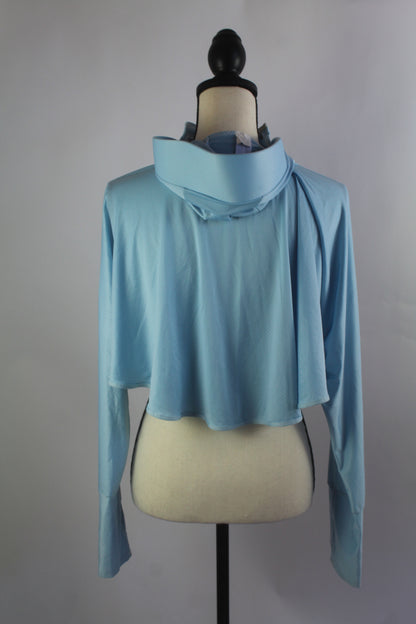 Korean Blue Cropped Sweater with Hoodie/Visor