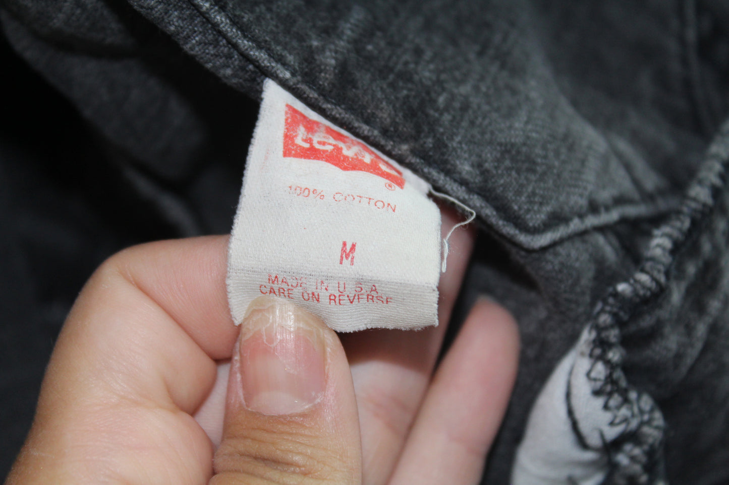 Women's Vintage Levi's Dark Grey Distressed Denim Jacket Size Medium