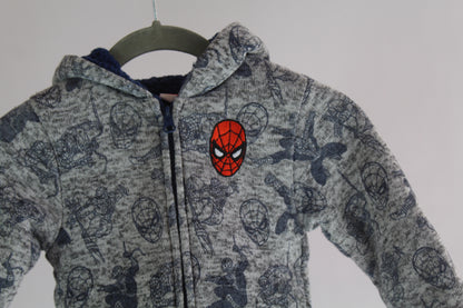 Boys Grey/Blue Marvel Spiderman Zip-Up Hoodie Size 5