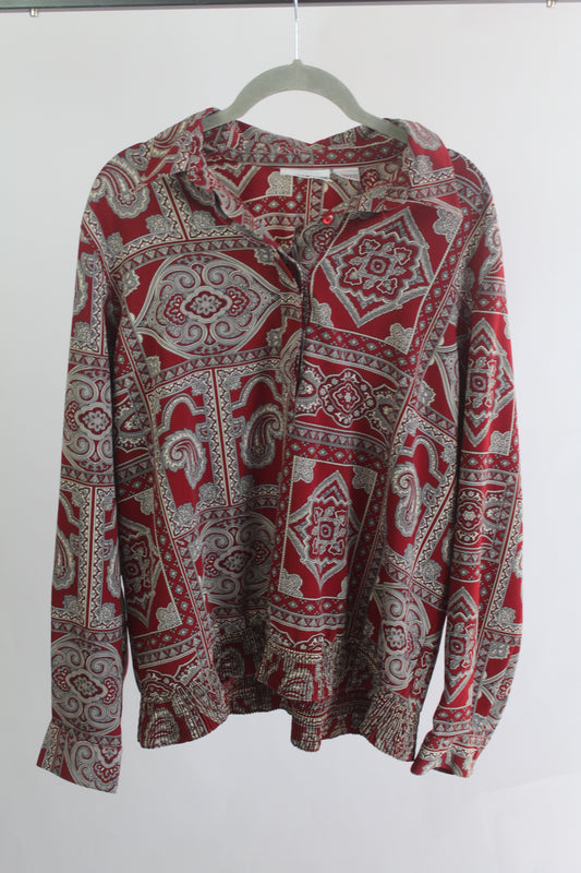 Women's Alfred Dunner Vintage Red/Silver Patterned Top Size 14