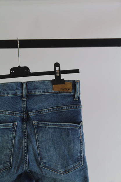 Express Women's Distressed Denim Dark Wash Skinny Jean Size 6R