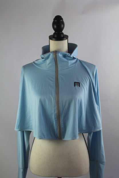 Korean Blue Cropped Sweater with Hoodie/Visor