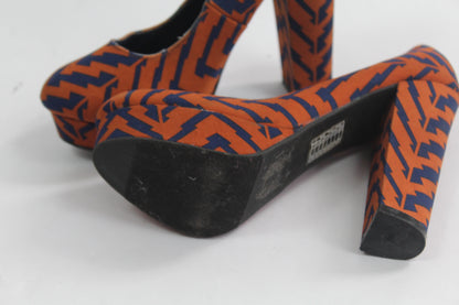 Women's Orange Zebra Block Heels Size 5.5