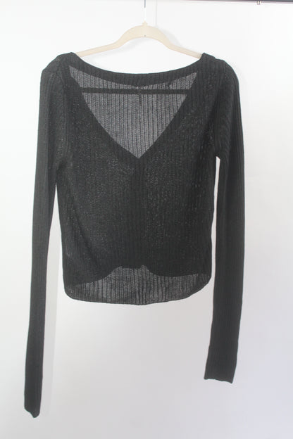Free People Black Cropped Cardigan Size Large