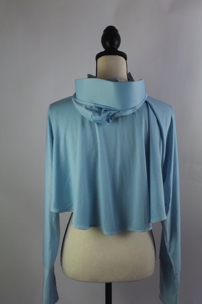 Korean Blue Cropped Sweater with Hoodie/Visor