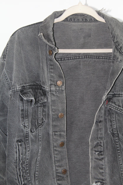 Women's Vintage Levi's Dark Grey Distressed Denim Jacket Size Medium