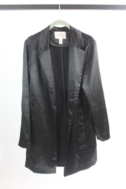 Women's Long Black Satin Cardigan Forever 21 Size Medium