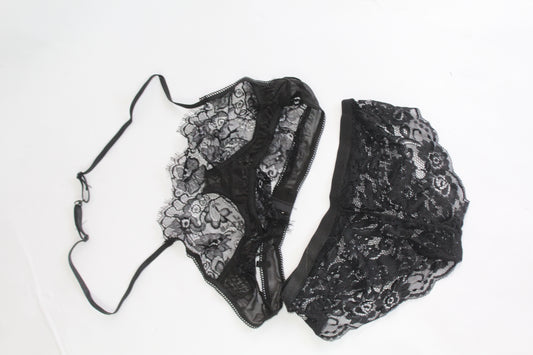 Black Lace Lingerie Block Top w/Underwear - Thrifted New in Bag - Sizes Vary