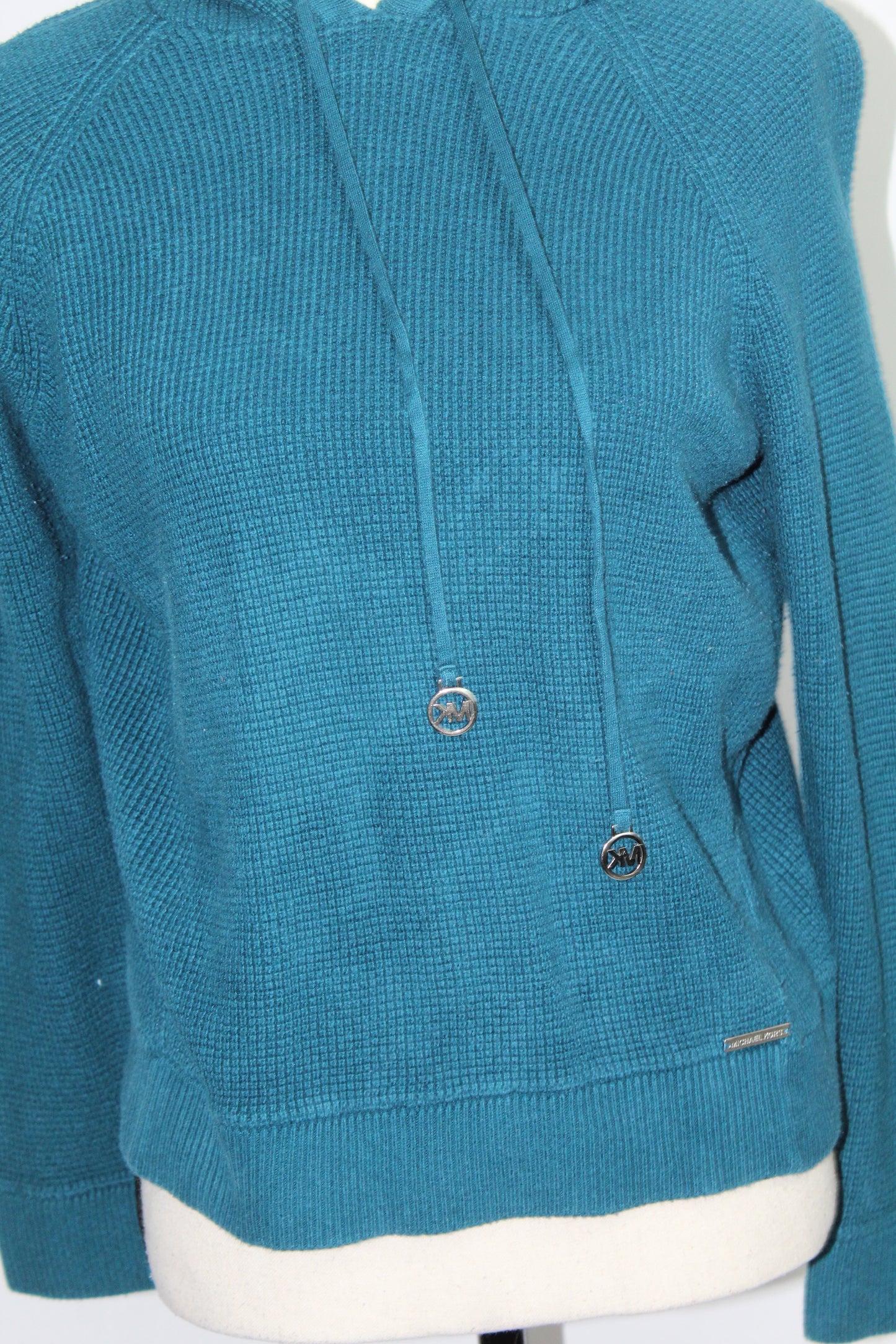Women’s Michael Kors Teal Ribbed Knit Hoodie – Size Large
