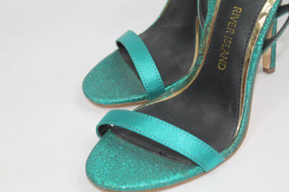 Women's Teal Strap Sparkly Heels Size UK 37 US 6.5/7