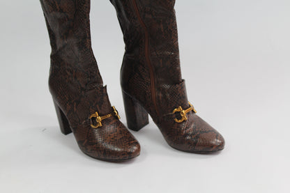 Women's Brown Pleather Snake Boots Size 6.5