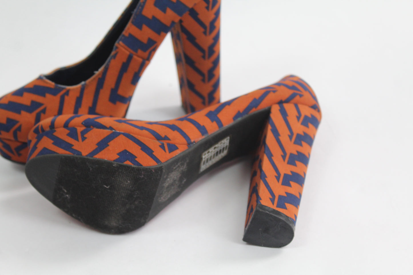 Women's Orange Zebra Block Heels Size 5.5