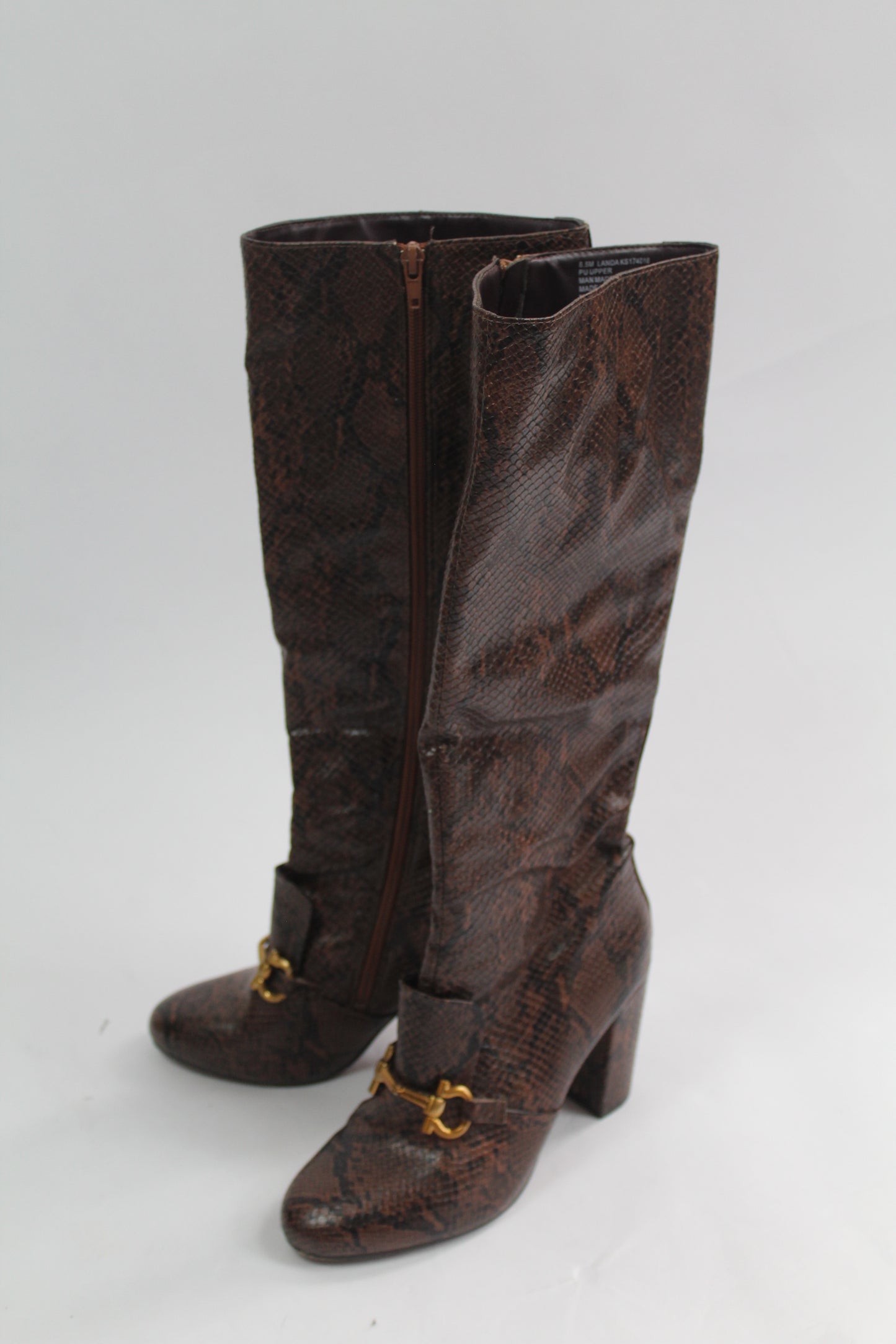 Women's Brown Pleather Snake Boots Size 6.5