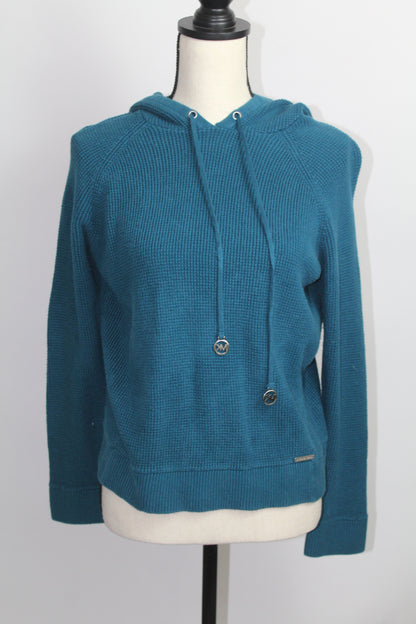 Women’s Michael Kors Teal Ribbed Knit Hoodie – Size Large