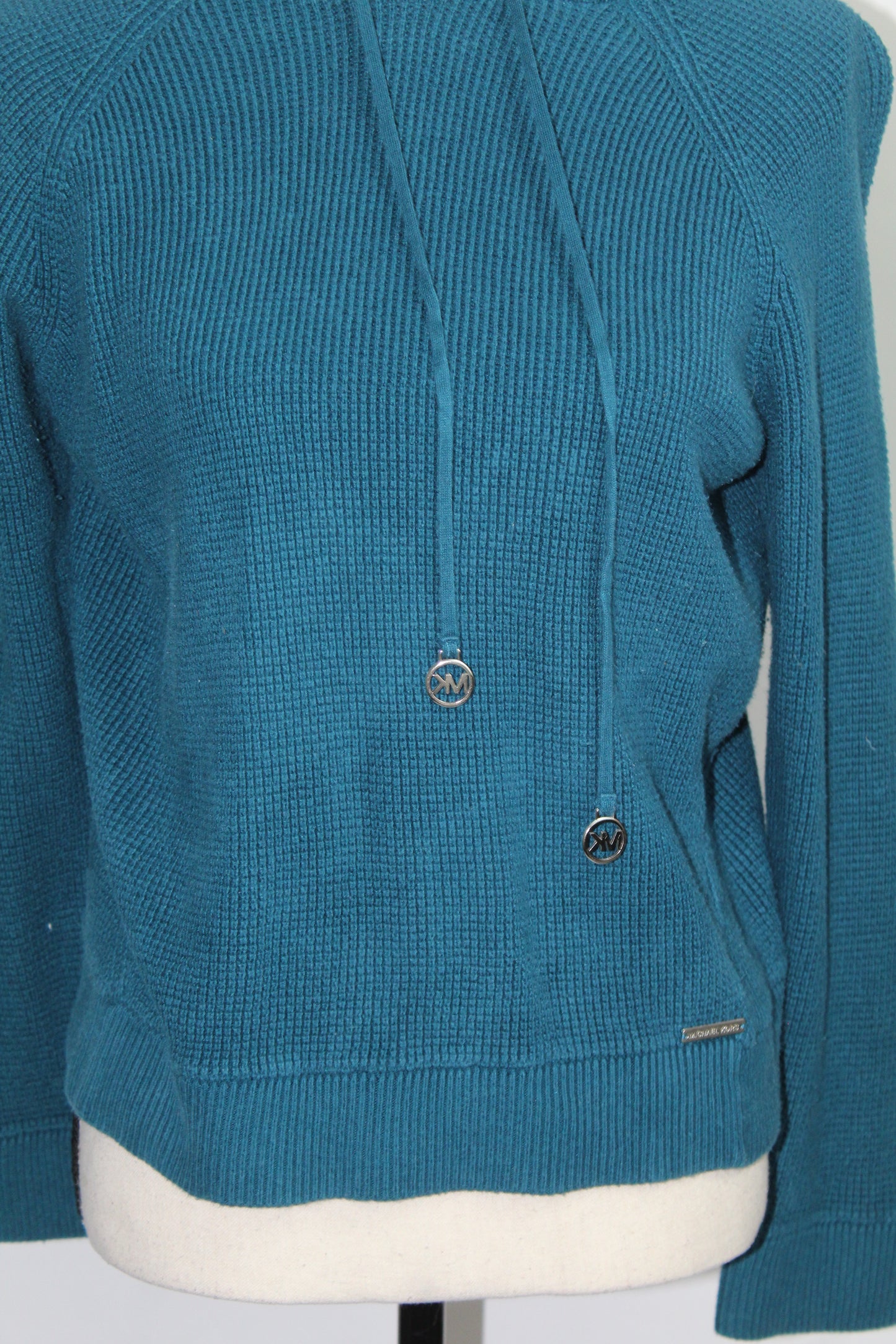 Women’s Michael Kors Teal Ribbed Knit Hoodie – Size Large