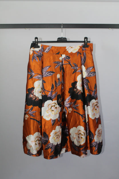 Women's Midi Orange Floral Skirt Size M
