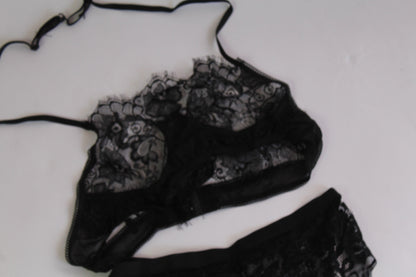 Black Lace Lingerie Block Top w/Underwear - Thrifted New in Bag - Sizes Vary