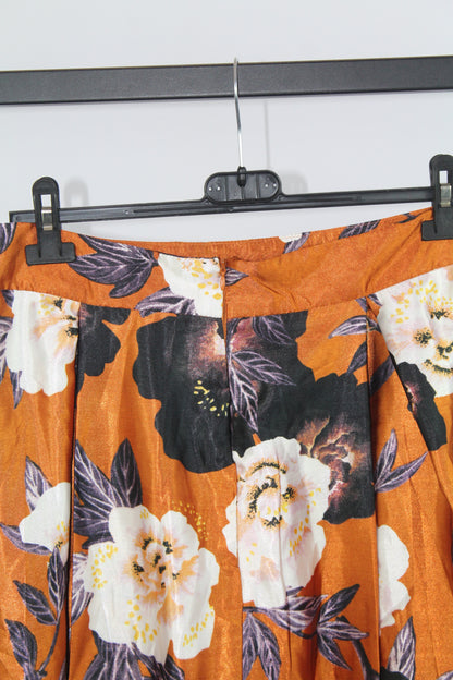 Women's Midi Orange Floral Skirt Size M